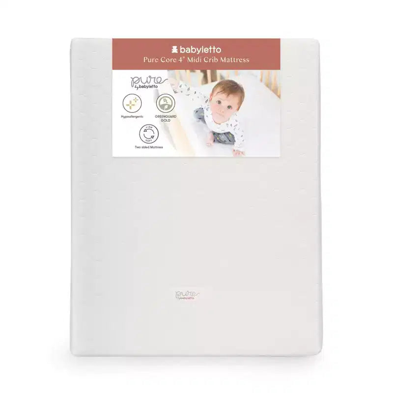 Babyletto Pure Core 4" Midi Crib Mattress with Hybrid Quilted Waterproof Cover: Medium Firm, 100% Organic Cotton, Breathable, Foam