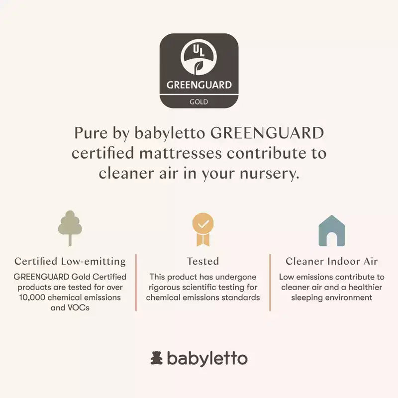 Colchón Babyletto Pure Core para cuna tipo Midi de 4" con funda acolchada híbrida impermeable: firmeza media, 100% algodón orgánico, transpirable, espuma