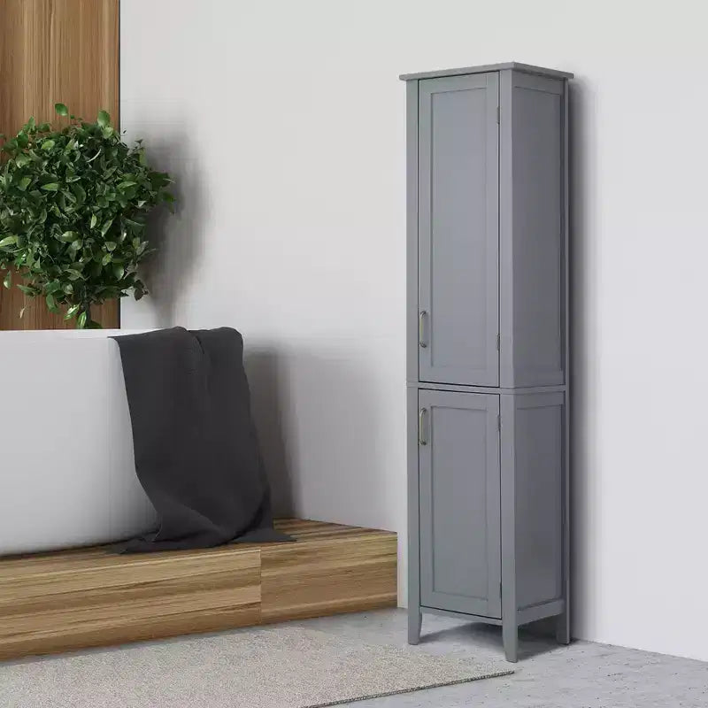 Mercer Mueble de Almacenamiento Alto de Madera de Estilo Moderno de Mediados de Siglo Gris - Elegant Home Fashions