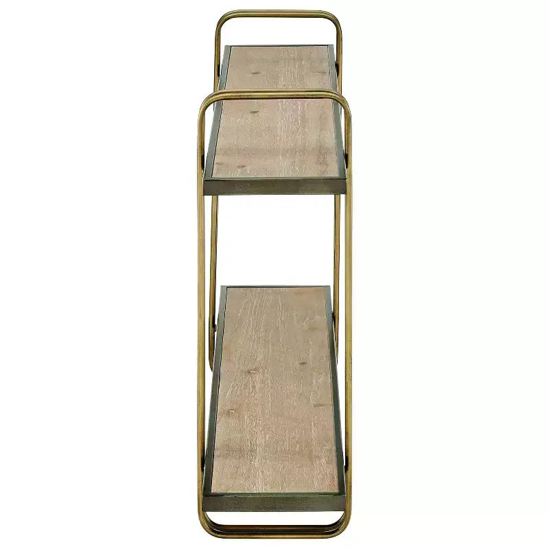 Danya B. 32.3" x 22" Estante de pared de metal y madera de 2 niveles con soportes, dorado: Almacenamiento flotante, exhibición para baño