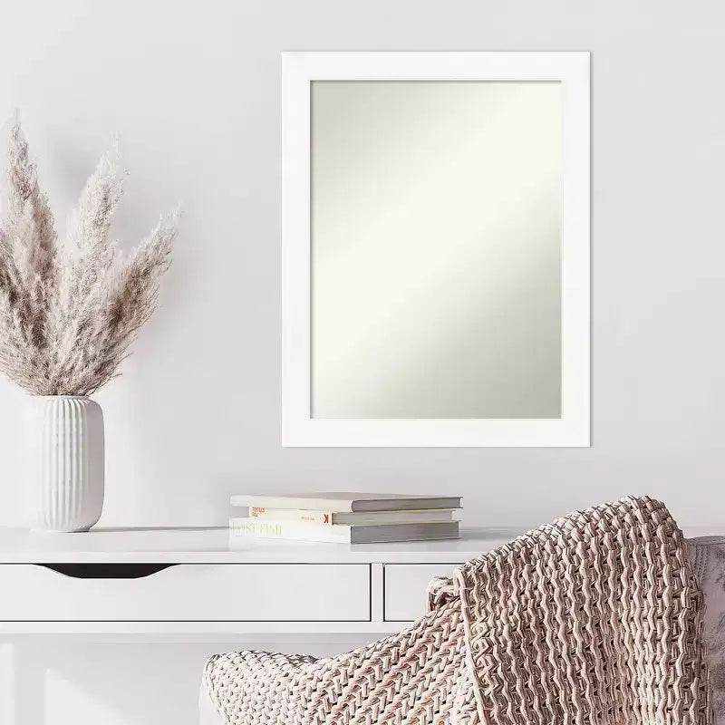 Espejo de pared estrecho blanco para gabinete sin bisel de 21" x 27" - Amanti Art: Rectangular moderno, marco de poliestireno