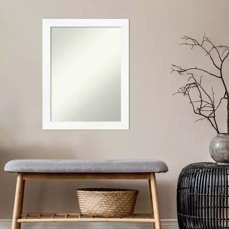 Espejo de pared estrecho blanco para gabinete sin bisel de 21" x 27" - Amanti Art: Rectangular moderno, marco de poliestireno