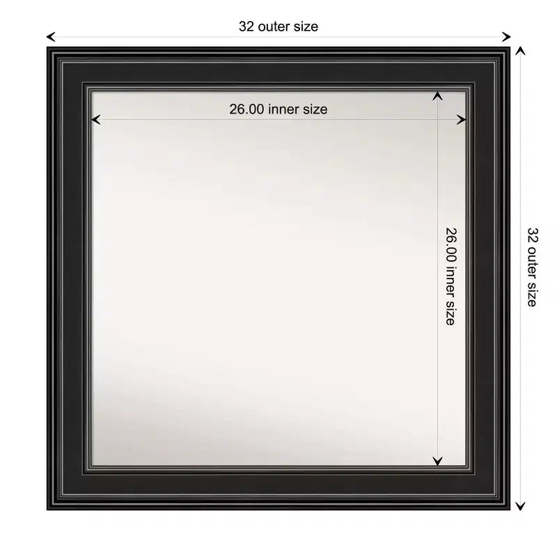 Espejo de pared de baño negro Amanti Art de 32" x 32" con borde sin bisel