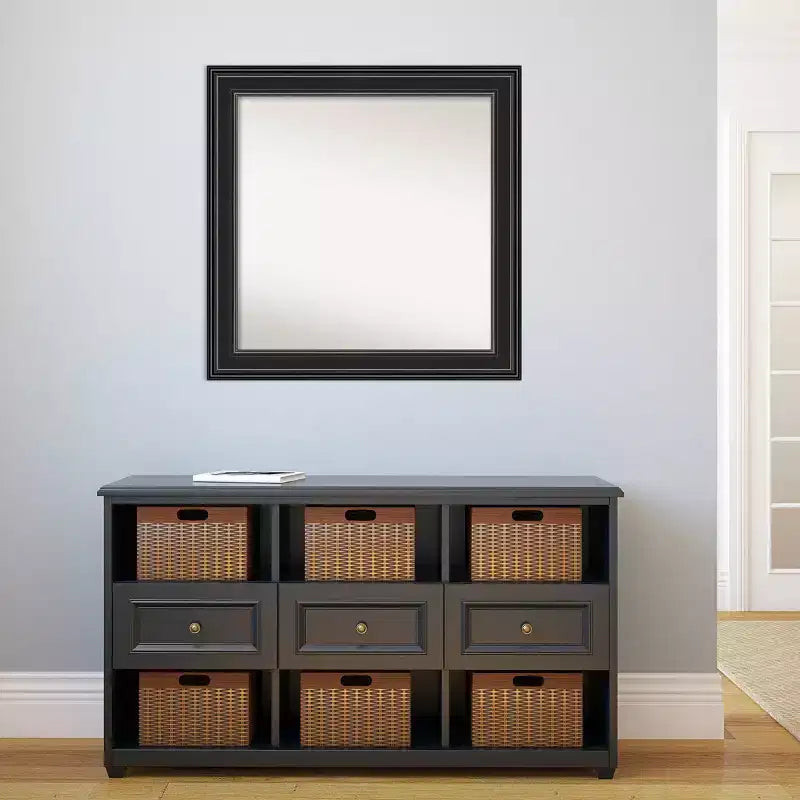 Espejo de pared de baño negro Amanti Art de 32" x 32" con borde sin bisel