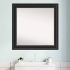 Espejo de pared de baño negro Amanti Art de 32" x 32" con borde sin bisel