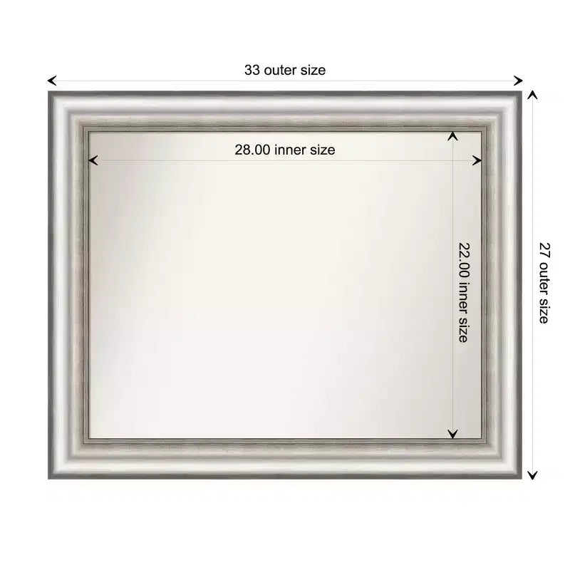 Espejo de pared plateado para baño sin bisel de 33" x 27" - Amanti Art: Rectangular moderno, incluye accesorios de montaje