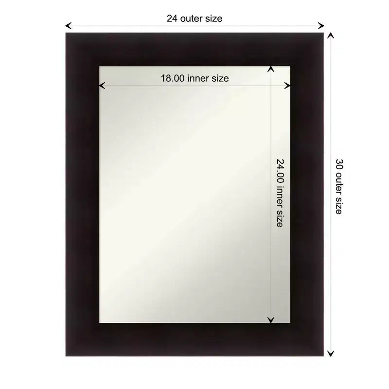 Espejo de pared de madera Espresso Portico sin bisel de 24 x 30 pulgadas - Amanti Art: Tocador rectangular moderno, incluye herrajes de montaje