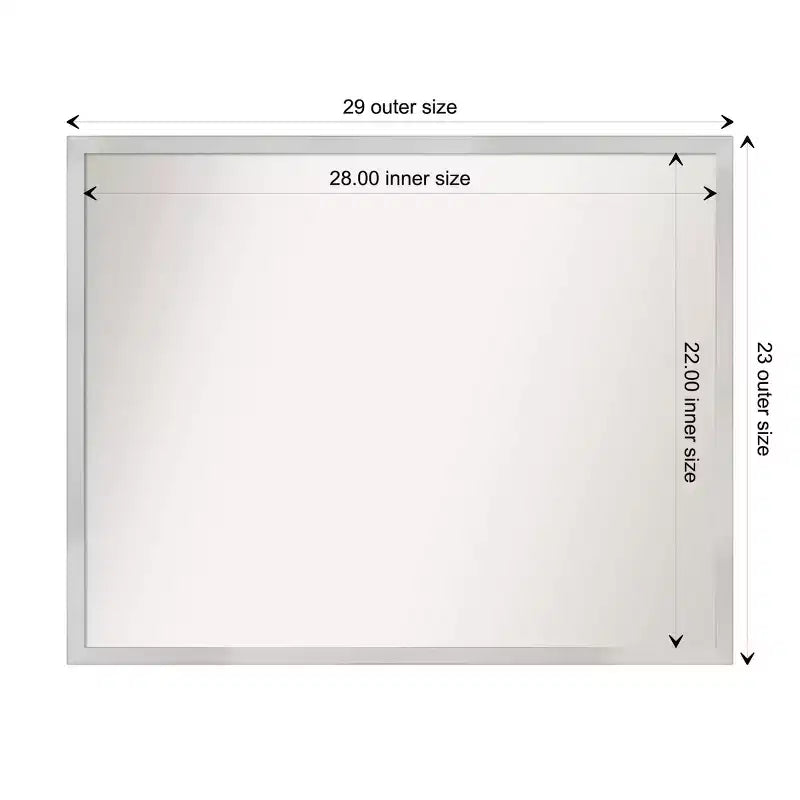 Espejo de baño de pared de madera plateada Svelte sin bisel de 30" x 24" - Amanti Art: Rectangular moderno, para montaje en pared