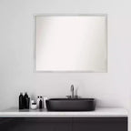 Espejo de baño de pared de madera plateada Svelte sin bisel de 30" x 24" - Amanti Art: Rectangular moderno, para montaje en pared
