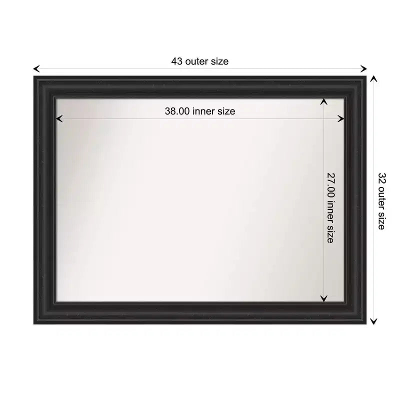 Espejo de pared de 44" x 33" sin bisel, color negro naufragio - Amanti Art: Rectangular moderno, marco de poliestireno, incluye accesorios de montaje