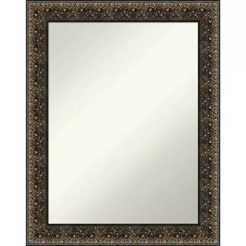 23" x 29" Non-Beveled Intaglio Embossed Black Wood Wall Mirror - Amanti Art