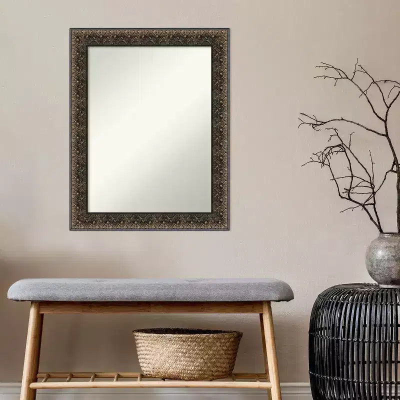 Espejo de pared de madera negra repujado Intaglio sin bisel de 23 x 29 pulgadas - Amanti Art