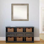 Espejo de pared de madera estrecho de plata envejecida sin bisel de 32" x 32" para altillo - Amanti Art: Cuadrado moderno, incluye accesorios de montaje