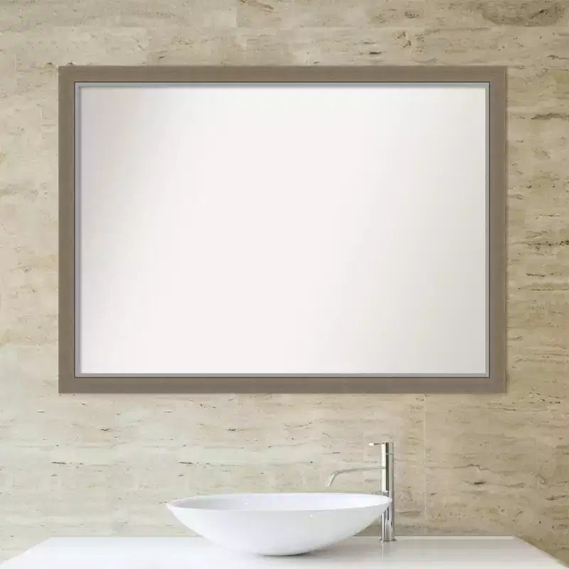 Espejo de pared estrecho sin bisel para baño Eva, de 41" x 30" (marrón) - Amanti Art: Rectangular, marco de poliestireno, montado en la pared