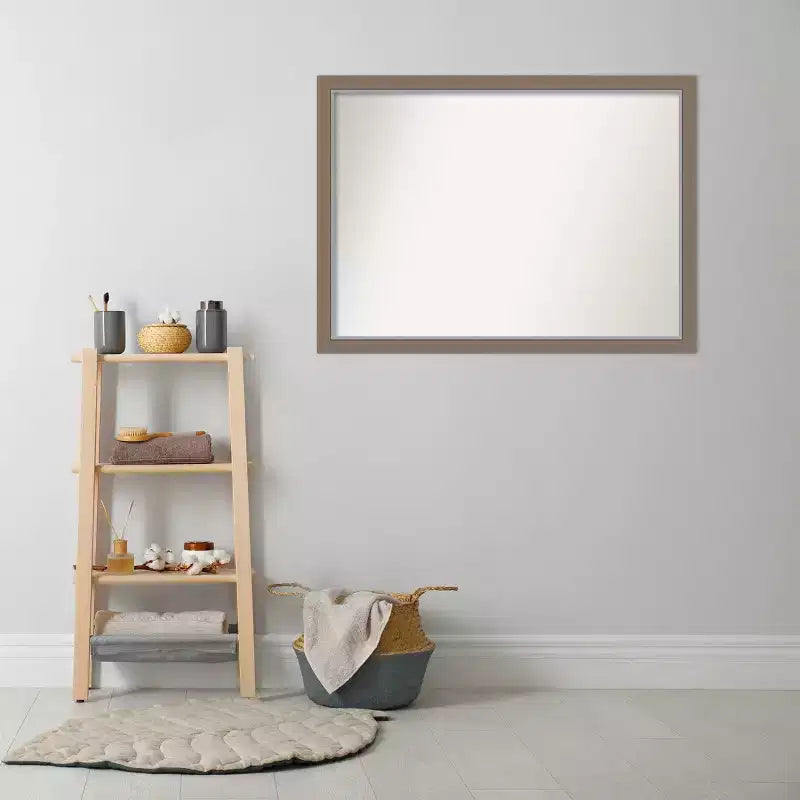 Espejo de pared estrecho sin bisel para baño Eva, de 41" x 30" (marrón) - Amanti Art: Rectangular, marco de poliestireno, montado en la pared