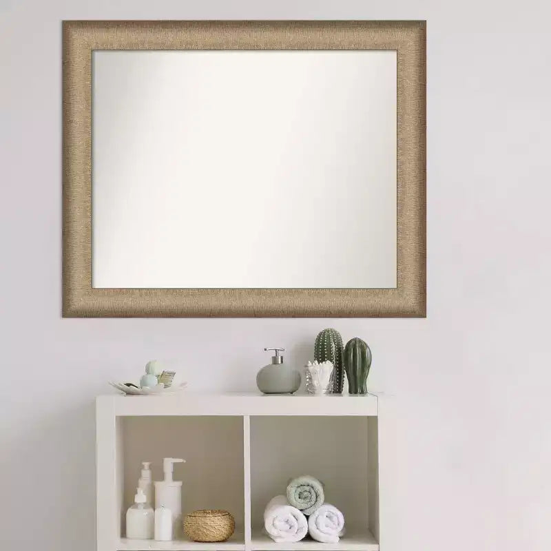 Espejo de pared elegante para baño de 33" x 27" en bronce cepillado - Amanti Art: marco de poliestireno, montaje en pared