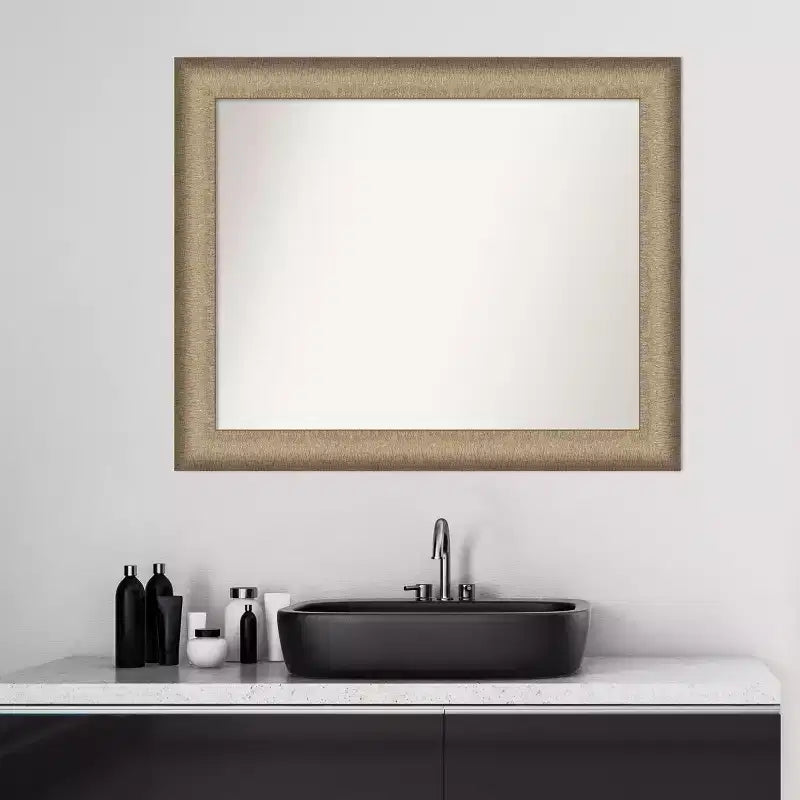 Espejo de pared elegante para baño de 33" x 27" en bronce cepillado - Amanti Art: marco de poliestireno, montaje en pared