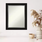 Espejo de pared Eva negro y plateado sin bisel de 24 x 30 pulgadas - Amanti Art: Decoración moderna rectangular para tocador