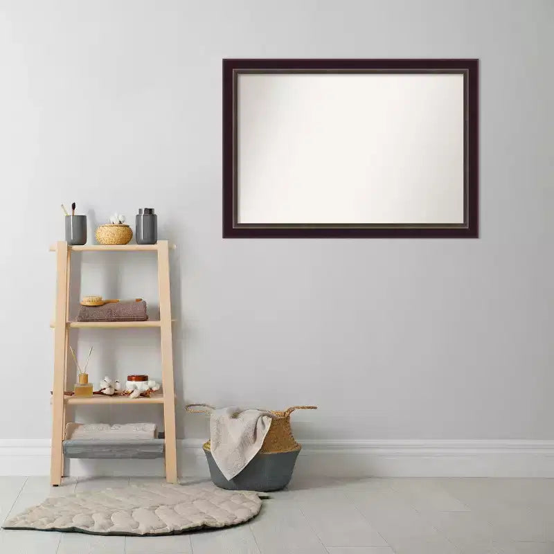 Espejo de pared de baño de madera bronce Signore sin bisel de 40" x 28" - Amanti Art: Incluye accesorios de montaje, soporte de pared