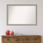 Espejo de pared estrecho Amanti Art de 39 x 27 pulgadas, elegante, con marco cepillado sin bisel, en peltre