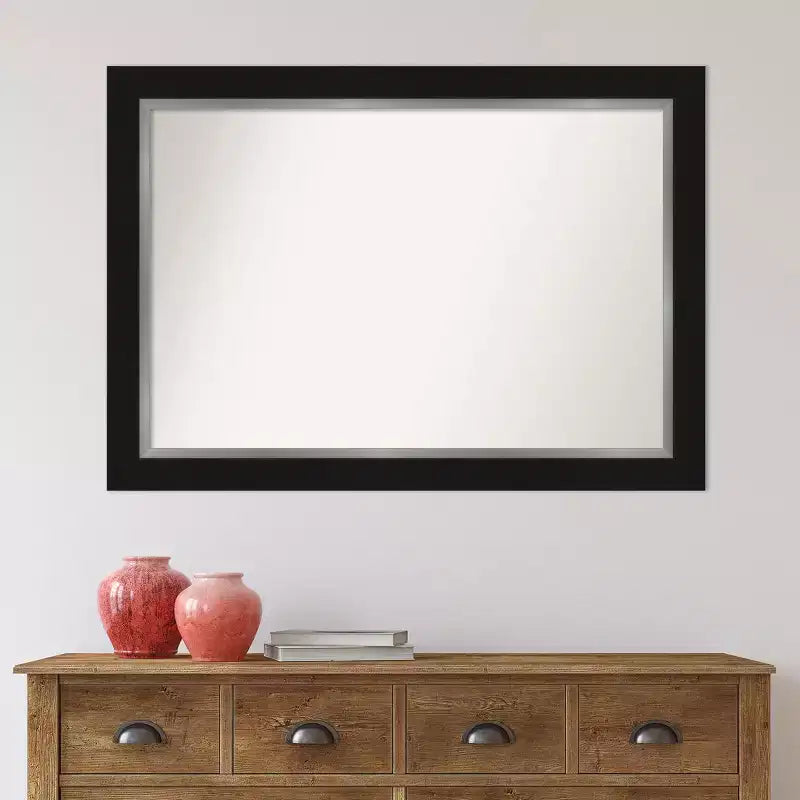 Espejo de pared de baño Eva no biselado de 42" x 30" negro - Amanti Art: Rectangular moderno, montado en la pared