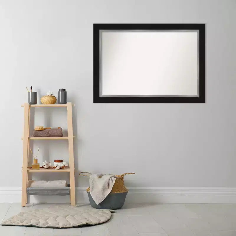 Espejo de pared de baño Eva no biselado de 42" x 30" negro - Amanti Art: Rectangular moderno, montado en la pared
