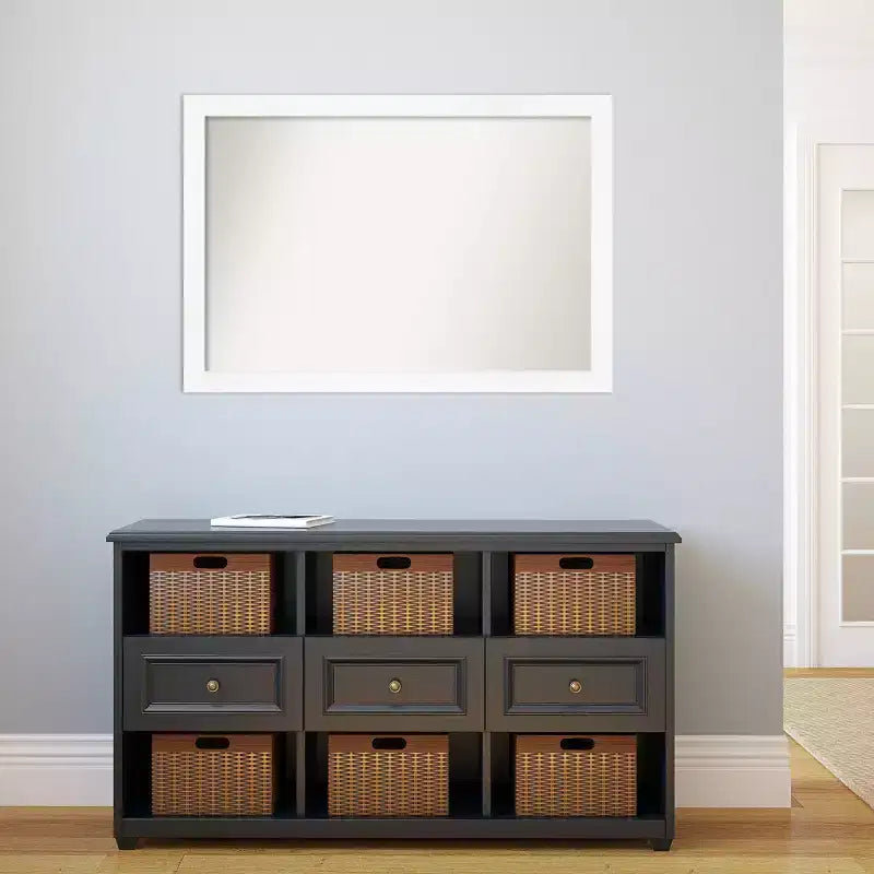 Espejo de pared estrecho blanco para gabinete sin bisel de 39" x 27" - Amanti Art: estilo moderno, marco de poliestireno, incluye accesorios de montaje