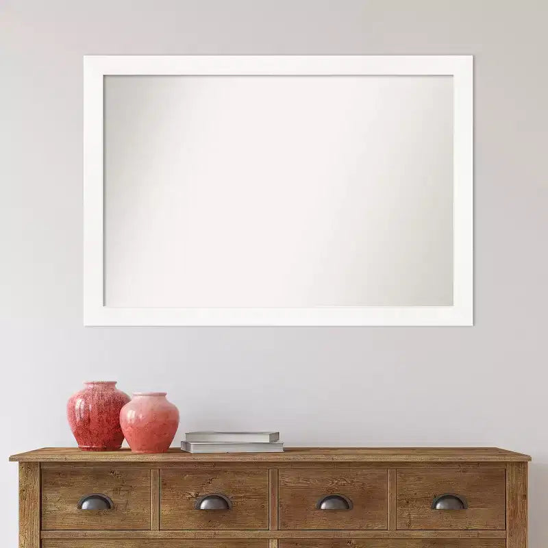 Espejo de pared estrecho blanco para gabinete sin bisel de 39" x 27" - Amanti Art: estilo moderno, marco de poliestireno, incluye accesorios de montaje