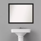 Espejo de pared de baño estrecho Avon negro sin bisel de 30" x 24" - Amanti Art: Incluye accesorios de montaje, marco de poliestireno