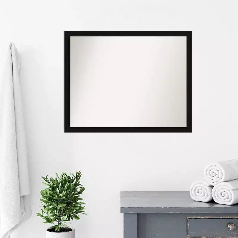 Espejo de pared de baño estrecho Avon negro sin bisel de 30" x 24" - Amanti Art: Incluye accesorios de montaje, marco de poliestireno