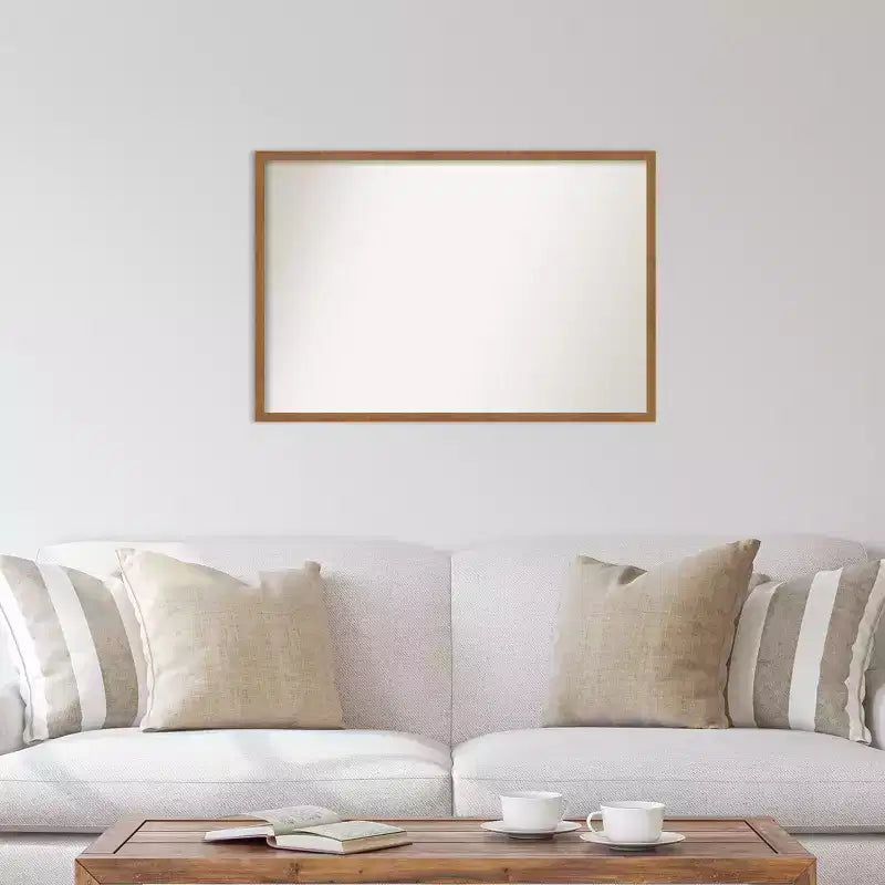 Espejo de pared de madera estrecho Carlisle Blonde de 37" x 25" sin bisel - Amanti Art: espejo de madera rectangular moderno con accesorios de montaje