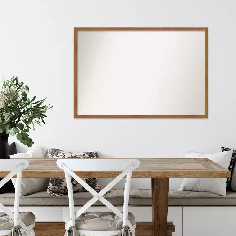 Espejo de pared de madera estrecho Carlisle Blonde de 37" x 25" sin bisel - Amanti Art: espejo de madera rectangular moderno con accesorios de montaje