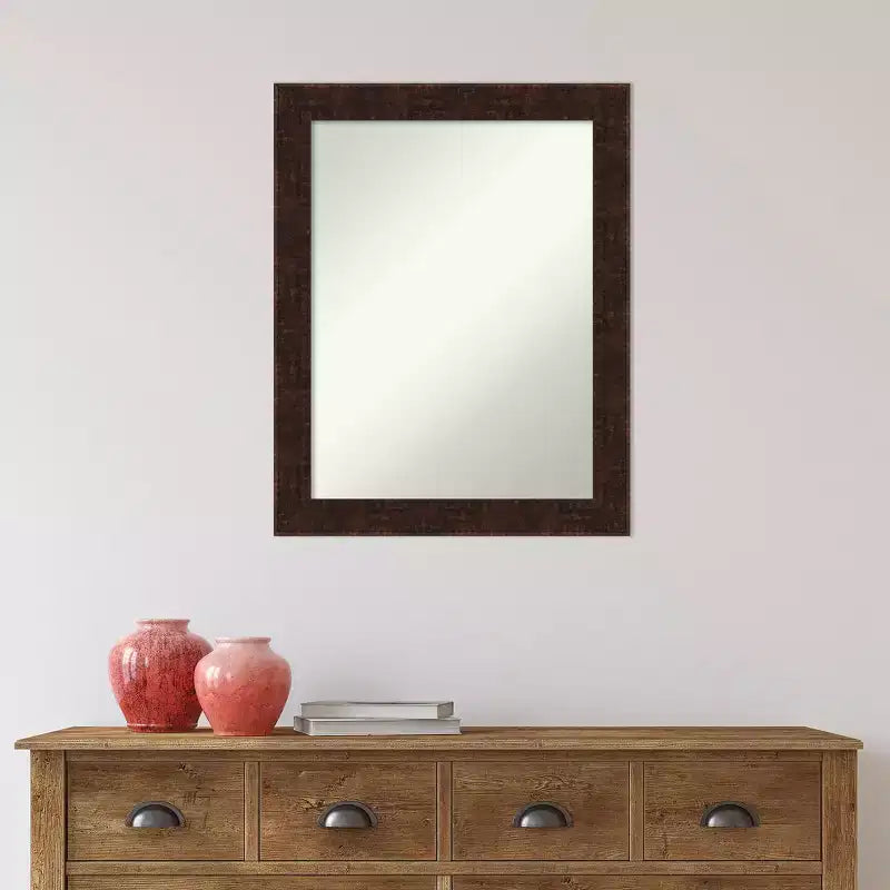 Espejo de pared de baño estrecho de bronce jaspeado William de 22" x 28" sin bisel - Amanti Art: Rectangular, marco de poliestireno, montado en la pared