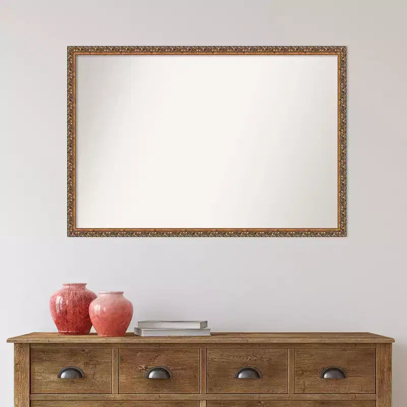 Espejo de pared de madera de bronce antiguo de 38 x 26 pulgadas sin bisel - Amanti Art: Rectangular, incluye accesorios de montaje