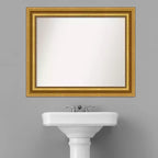 Espejo de pared de baño dorado sin bisel de 34 x 28 pulgadas - Amanti Art