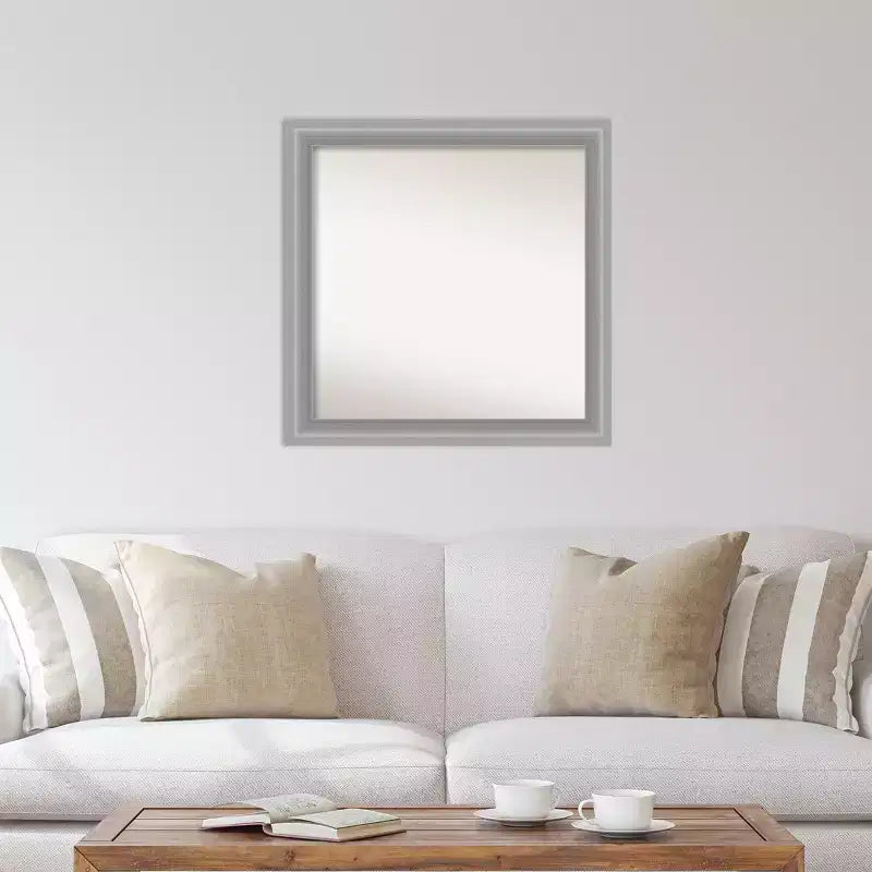 Espejo de pared con pico no biselado de níquel pulido de 31" x 31": Amanti Art, cuadrado enmarcado, decoración moderna