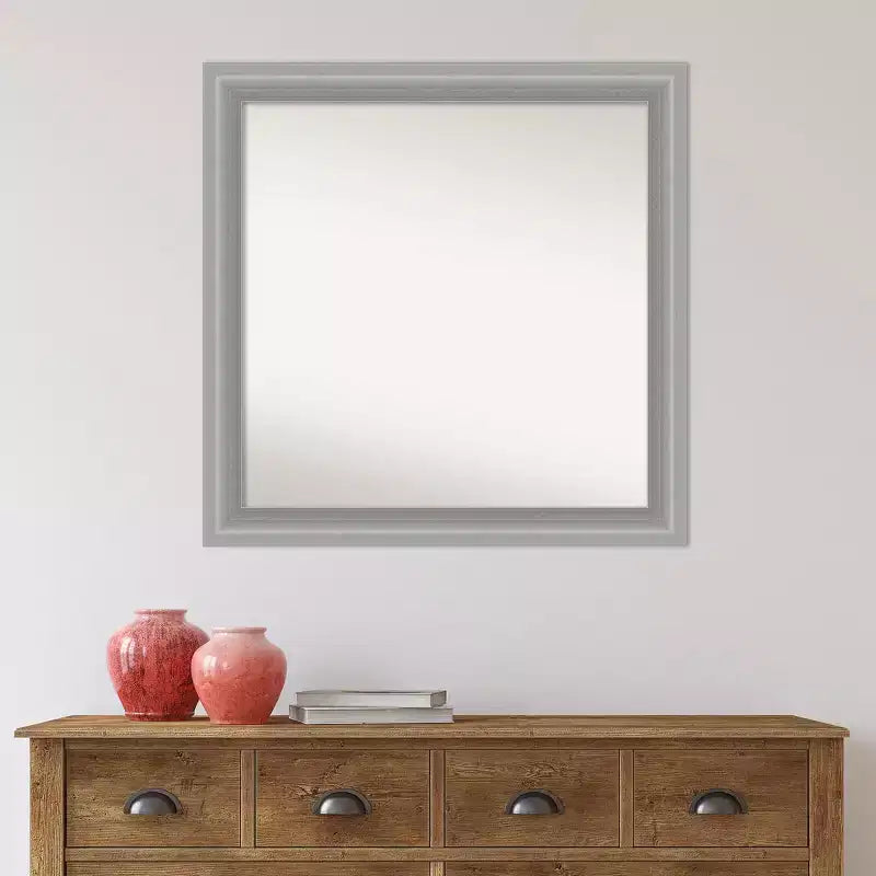 Espejo de pared con pico no biselado de níquel pulido de 31" x 31": Amanti Art, cuadrado enmarcado, decoración moderna