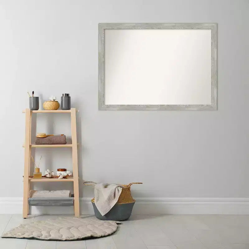 Espejo de pared de baño estrecho Paloma sin bisel de 42" x 31" en gris lavado - Amanti Art: montado en la pared, marco de poliestireno