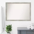Espejo de pared de baño estrecho Paloma sin bisel de 42" x 31" en gris lavado - Amanti Art: montado en la pared, marco de poliestireno