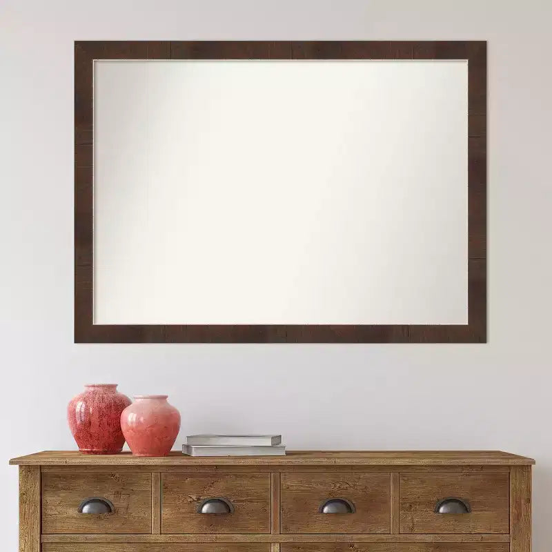 Espejo de pared de baño estrecho Wildwood Brown de 41" x 30" sin bisel - Amanti Art: Rectangular moderno, marco de poliestireno