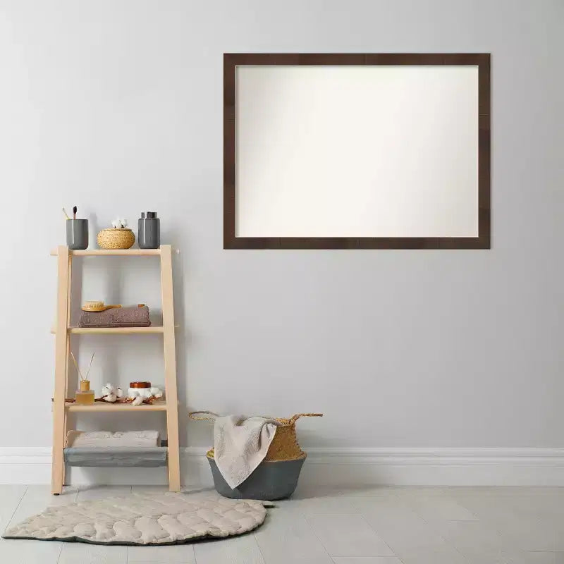 Espejo de pared de baño estrecho Wildwood Brown de 41" x 30" sin bisel - Amanti Art: Rectangular moderno, marco de poliestireno