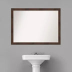 Espejo de pared de baño estrecho Wildwood Brown de 41" x 30" sin bisel - Amanti Art: Rectangular moderno, marco de poliestireno
