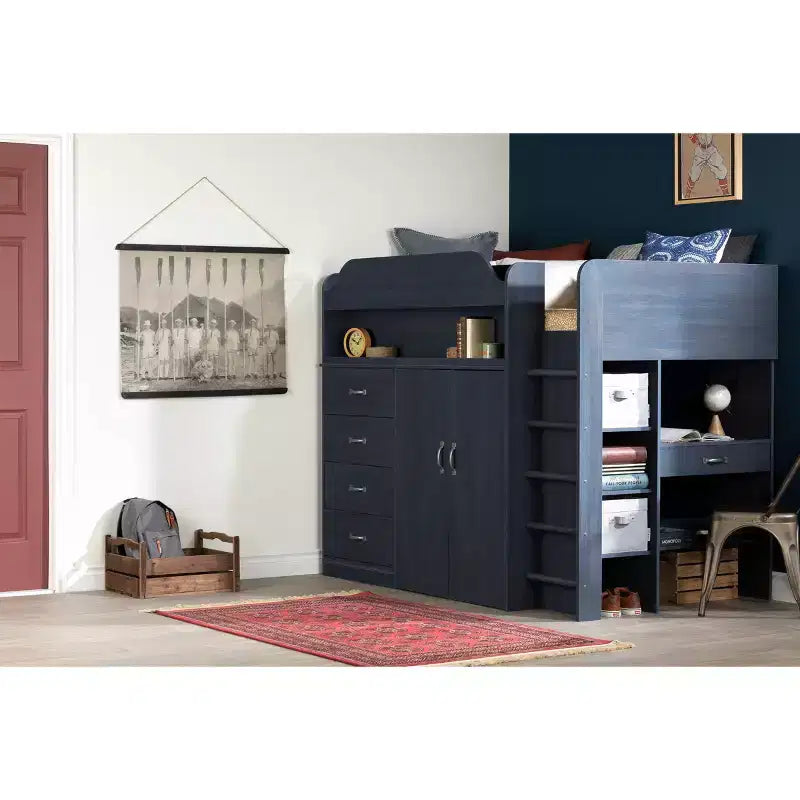 Cama alta South Shore Twin Asten Kids' con escritorio, arándano