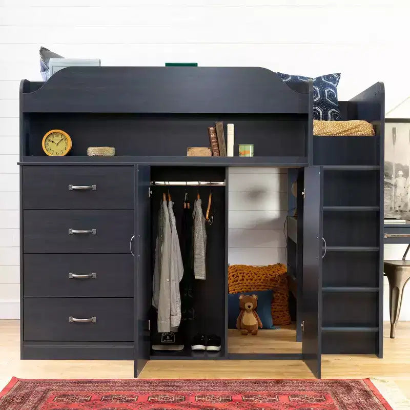 Cama alta South Shore Twin Asten Kids' con escritorio, arándano