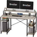 Bestier - Escritorios de computadora de 55 pulgadas con estantería reversible, escritorio de pie para oficina en casa/estudio/juegos