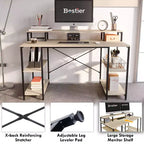 Bestier - Escritorios de computadora de 55 pulgadas con estantería reversible, escritorio de pie para oficina en casa/estudio/juegos