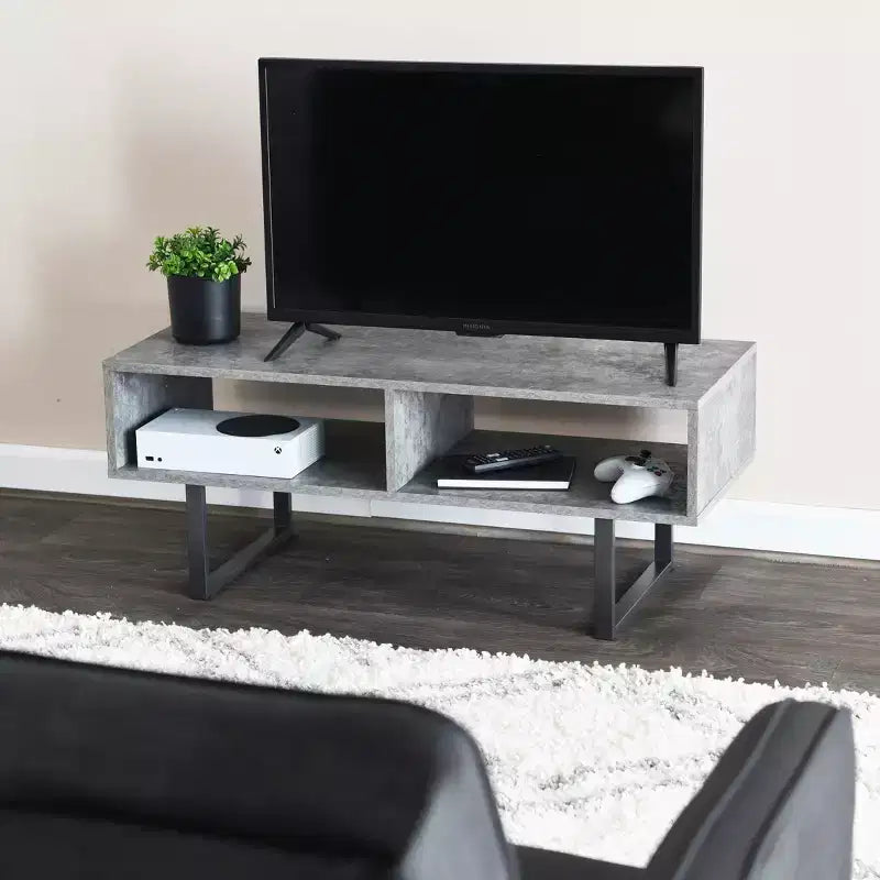 Mesa de centro Jamestown con compartimentos de almacenamiento rectangulares de hormigón rústico pizarra y metal negro