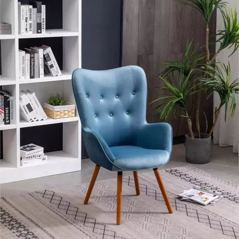 Sillón decorativo Doarnin de terciopelo sedoso contemporáneo con respaldo de botones de Roundhill Furniture, azul