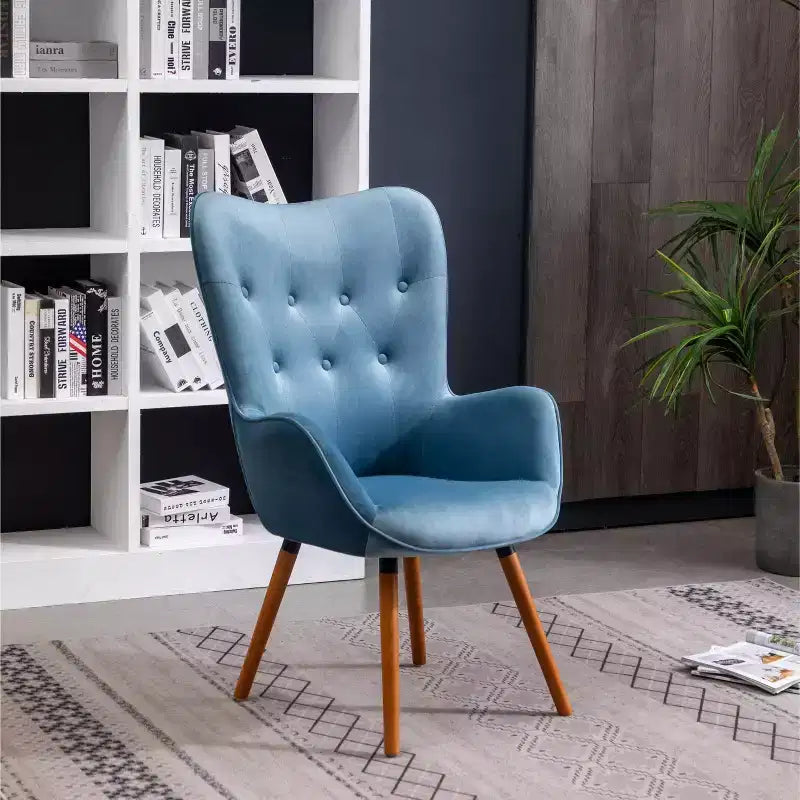 Sillón decorativo Doarnin de terciopelo sedoso contemporáneo con respaldo de botones de Roundhill Furniture, azul