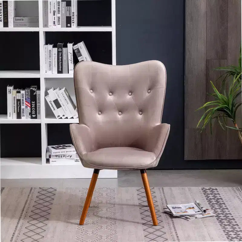 Roundhill Furniture Doarnin Sillón decorativo contemporáneo de terciopelo sedoso con botones y respaldo capitoné, chocolate